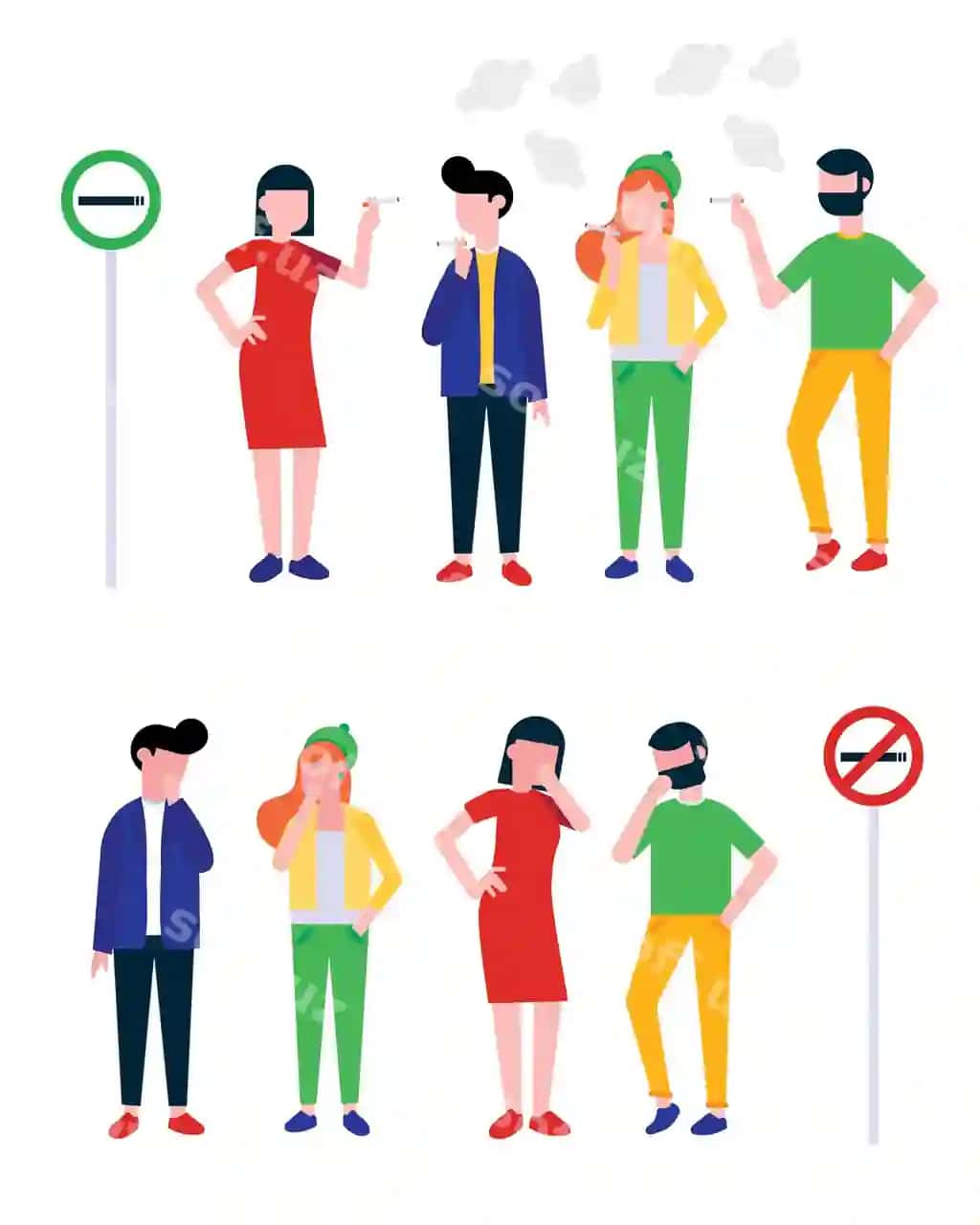 Guruh chimilish o'tkirish odamlar to'plam o'smir qiz yosh o'g'li ayol | Group smoking coughing people set teenager girl young boy woman