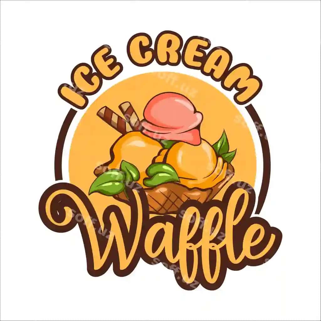 Vektor illustratsiyasi muzqaymoq vafel qovurmasi logotipi karykatura ajraltirilgan | Vector illustration ice cream waffle bowl logo isolated cartoon