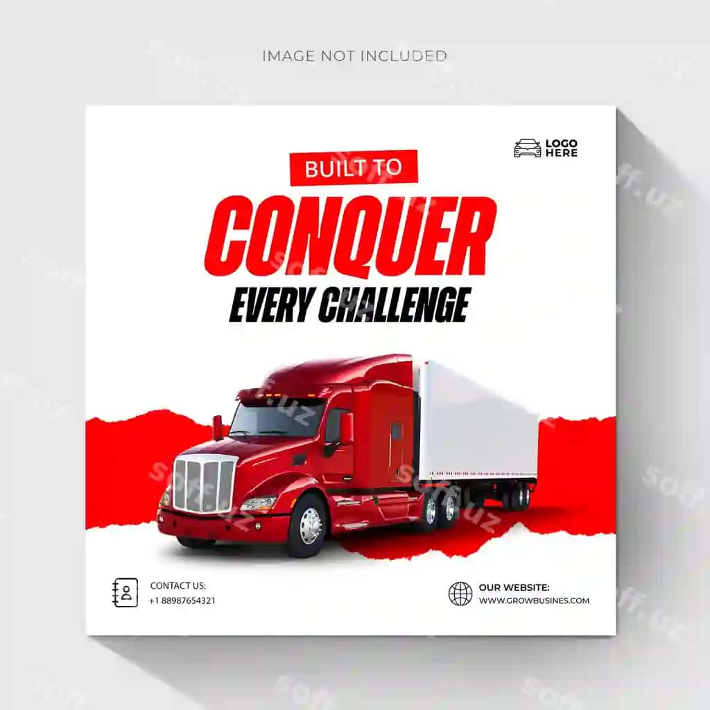 Yarım avtomobil ijtimoiy tarmoqlar posti kvadrat banner shabloni | Semi truck social media post square banner template