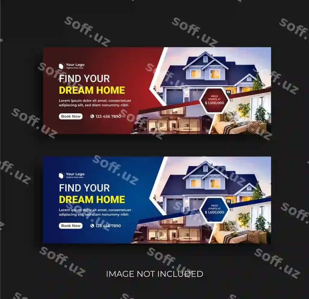 Emlak uy sotuvi Facebook varaqi veb baner shabloni | Real estate house sale facebook cover web banner template
