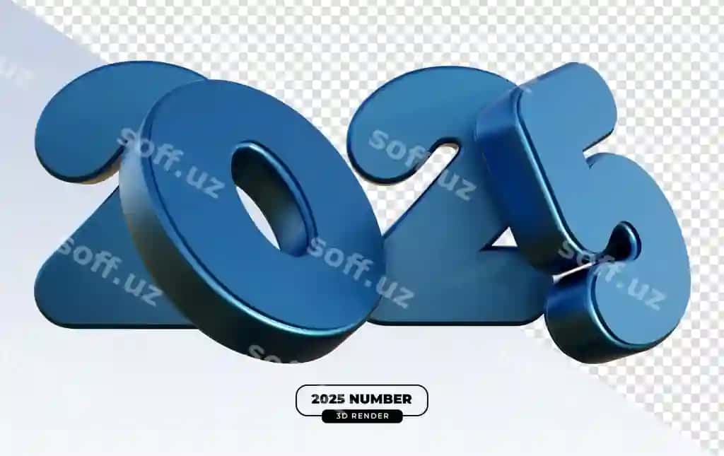 2025 ko'k sonlar 3D render Yangi yil bayrami shaffoflik bilan | 2025 blue numbers 3d render new year celebrations with transparent
