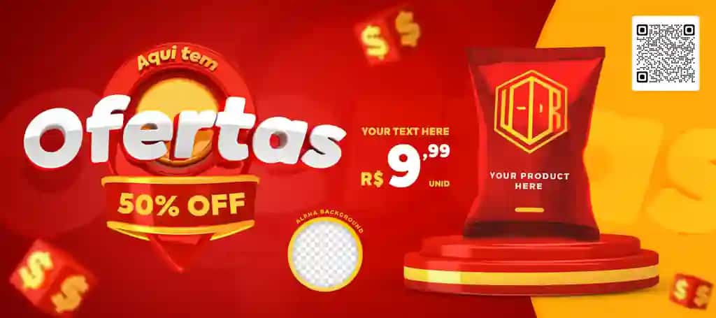 3D render qizil sariq bu yerda ijtimoiy tarmoqlarda reklama banneri takliflari mavjud | 3d render red yellow here have offers promotion banner social media