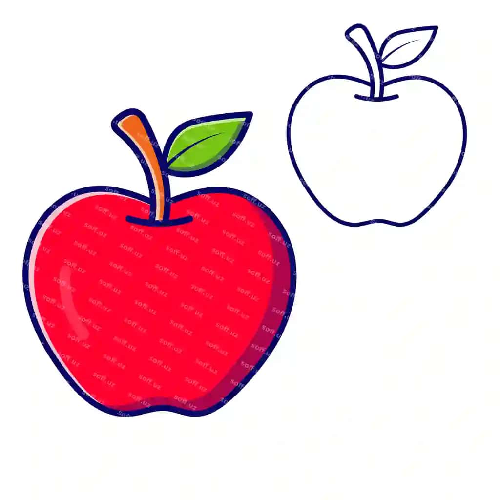 Illustration qizil olma meva vektor chiziq art | Illustration red apple fruit vector line art