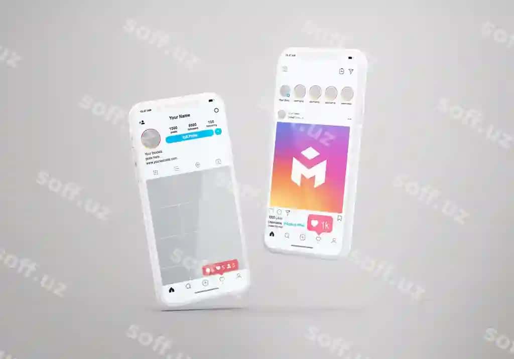 Ijtimoiy media instagram mobil telefonining maketi | Social media instagram mobile phone mockup