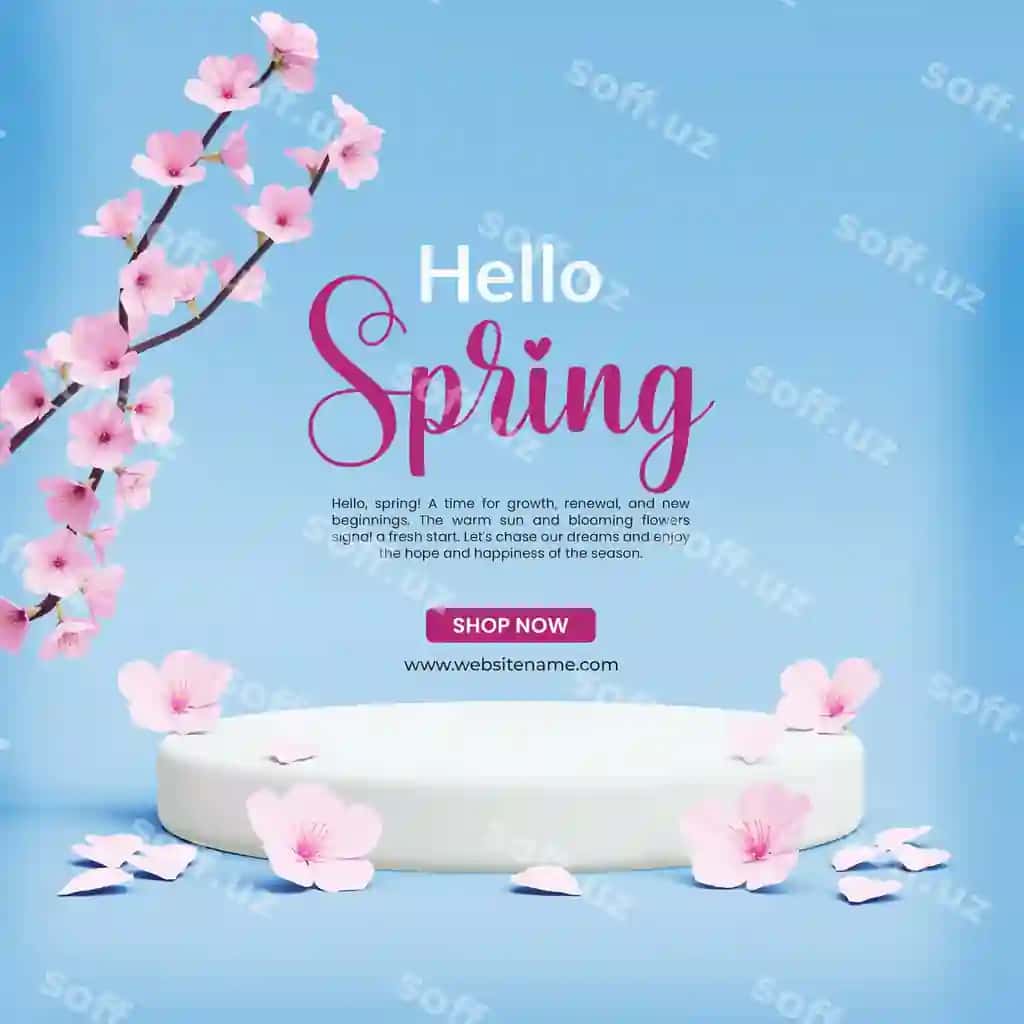 Salom bahor gilos gullari 3d post shabloni | Hello spring cherry blossom 3d post template