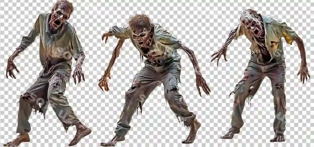 Zombini ajraltirilgan shaffof orqa fonda o'rnatish | Set zombie isolated transparent background
