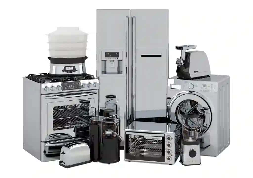 Oshxona maishiy texnika kumush rangli 3D renderlash to'plami | Set kitchen home appliances silver color 3d rendering