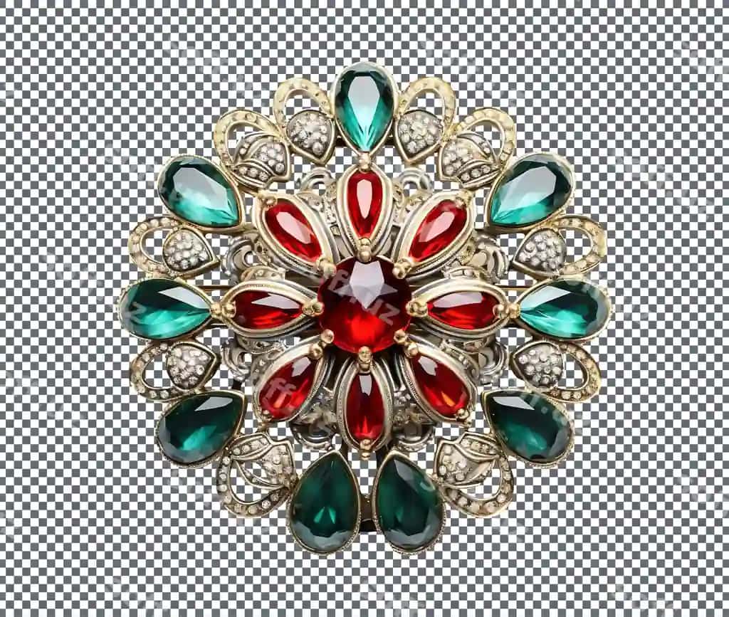 Parqli hindik broshlar shaffof orqa fonda ajratilgan | Shinny gemstone broches isolate transparent background