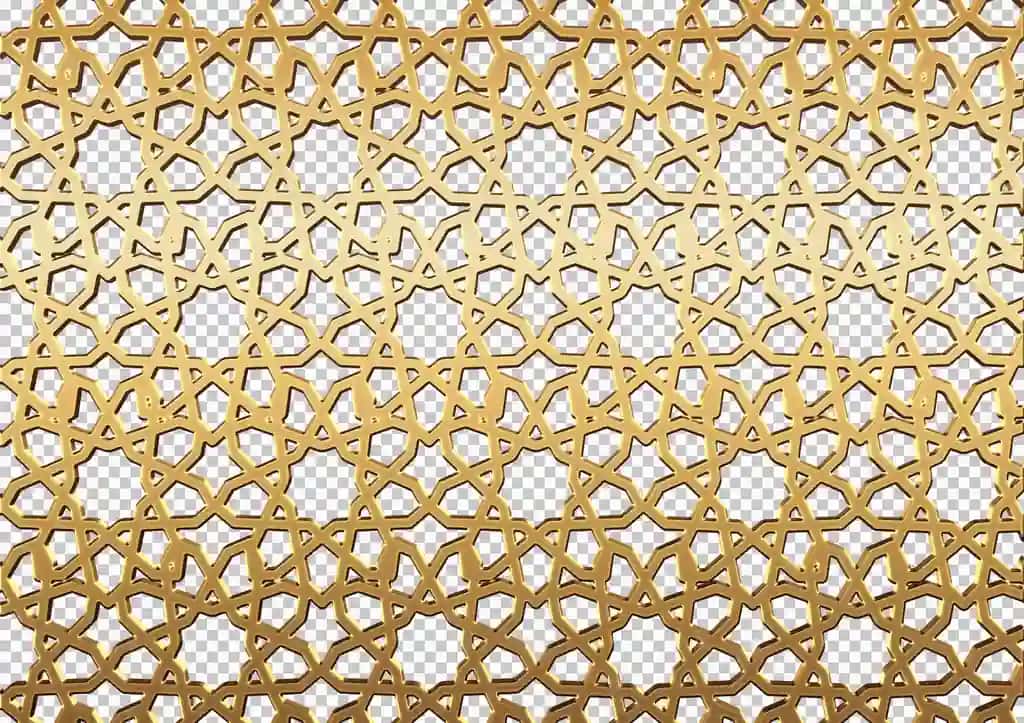 Shaffof qoplamali oltin islom geometrik bezak | Golden islamic geometric ornament with transparent overlay