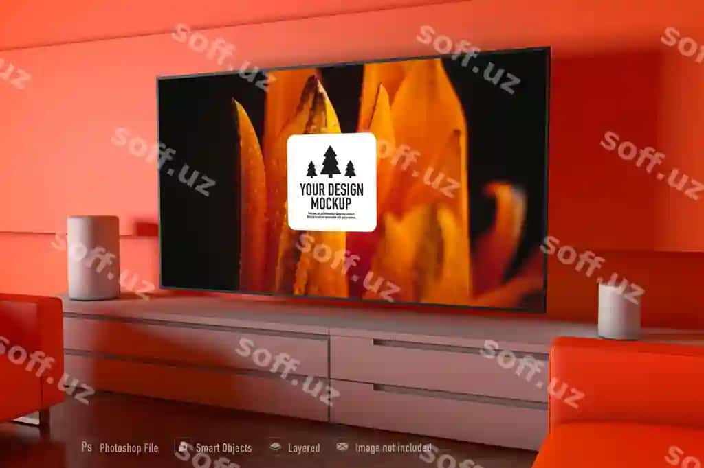 Televizor modeli ovqatxona ichida | Tv mockup inside dining room