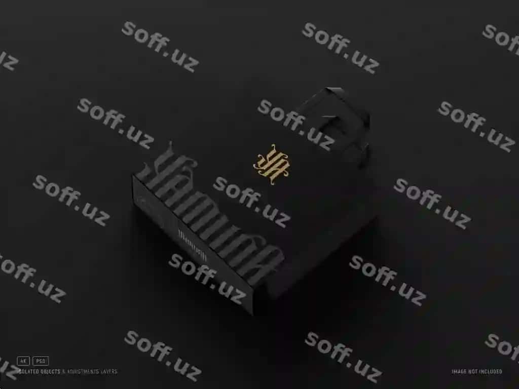 Bozorov logotip namunasi qora xaridlar sumkasi perspektivli ko'rinish | Luxury logo mockup black shopping bag perspective view