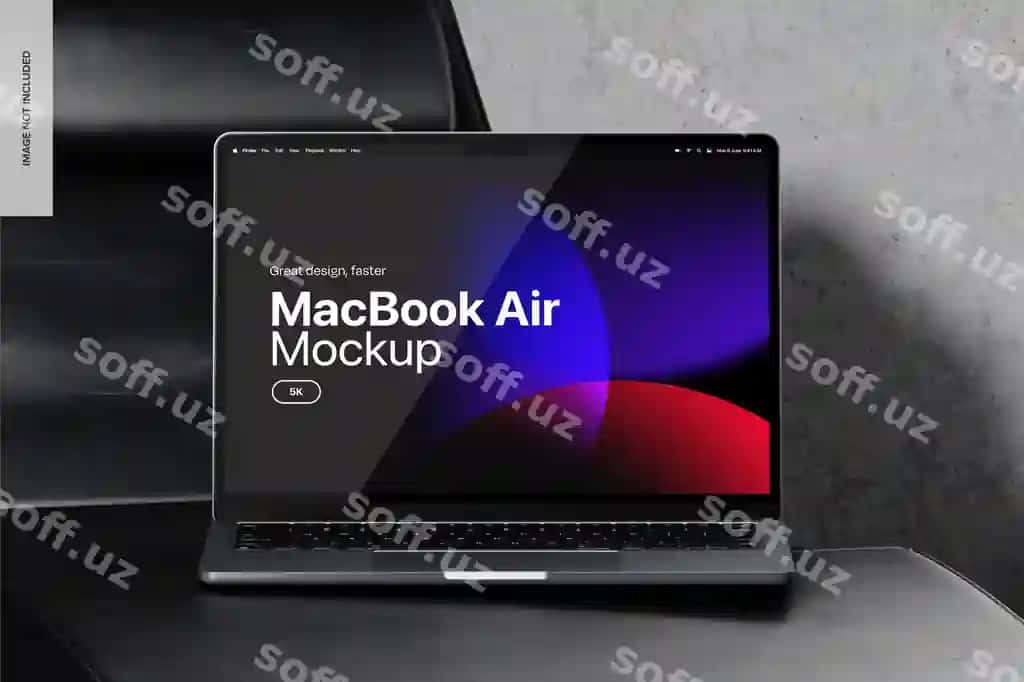 Macbook air charm o'rindiqlari maketining old ko'rinishi | Macbook air leather seat mockup front view