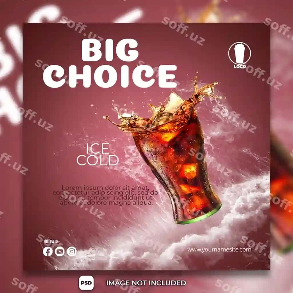 Alkogolsiz ichimliklar sovuq ijtimoiy media post shabloni | Soft drink cold social media post template