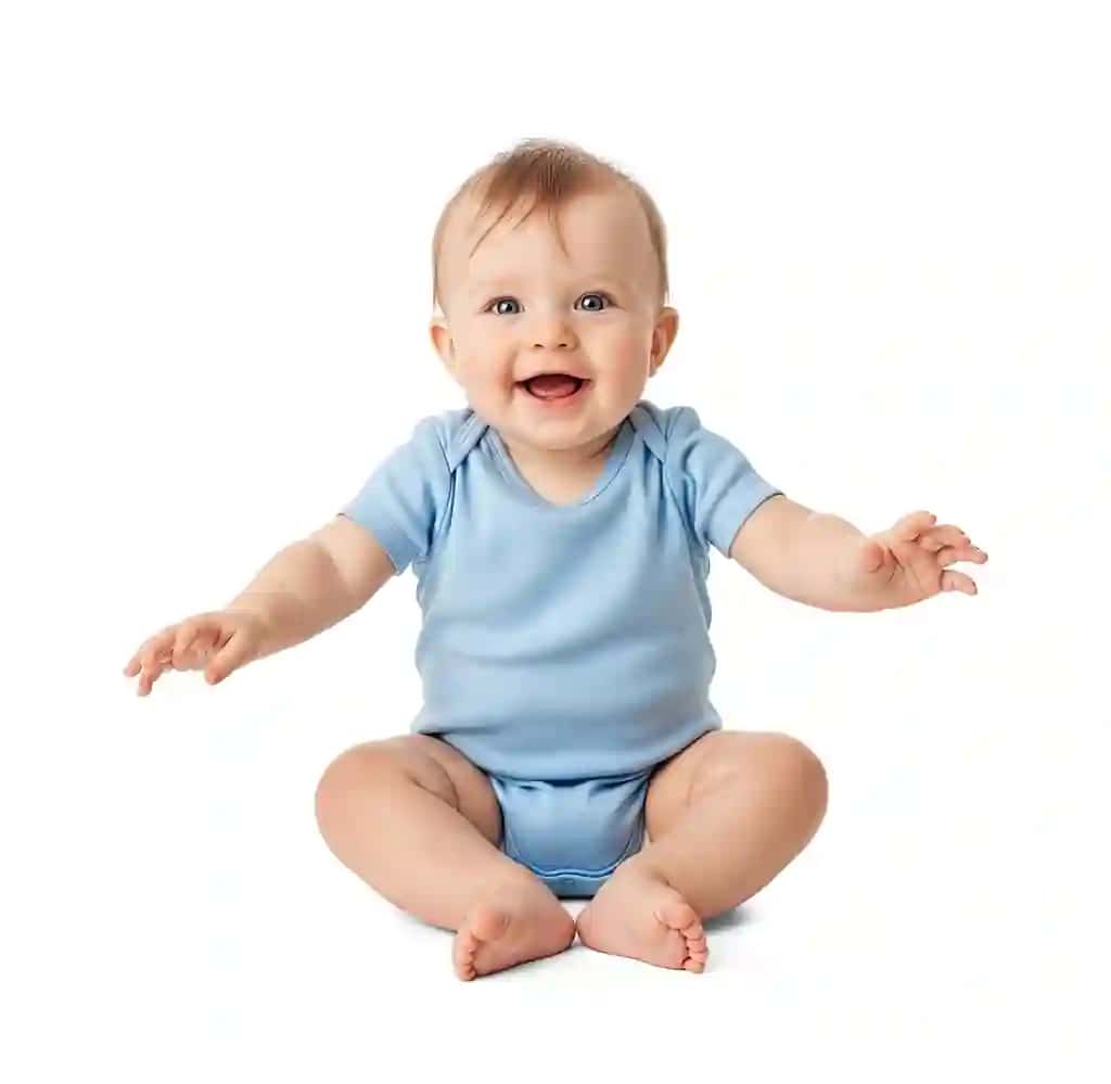 Oq polda o'tirgan ko'k rangli ko'ylak | Baby blue onesie sitting white floor