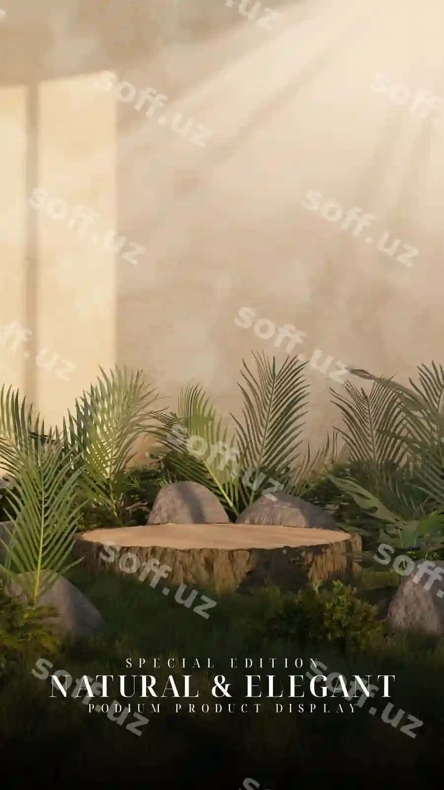 Tabiiy elegant bog' xona podium mahsulot namoyishi | Natural elegant garden room podium product display