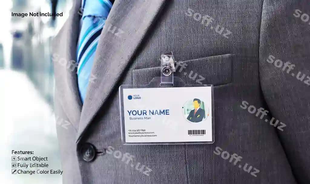 Psd biznesmen id karta kiygan namuna | Psd businessman wearing id card mockup