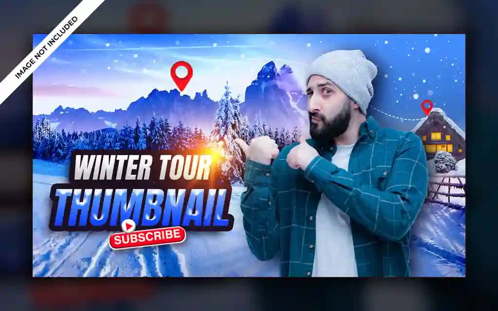 Qishki sayohat uchun youtube eskiz veb-banner shablonlari | Winter travel youtube thumbnail web banner template