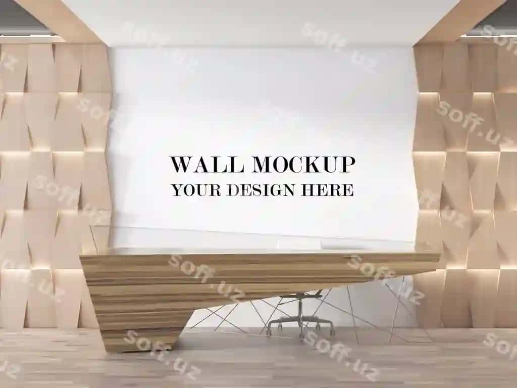 Ultra zamonaviy qabulxona devorining 3D render maketi | Ultra modern reception area wall mockup 3d render