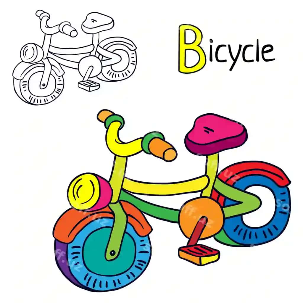 Velosipedni bo'yash kitobi sahifasi multfilm vektor tasviri | Bicycle coloring book page cartoon vector illustration