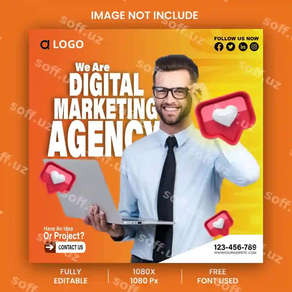 Biz raqamli marketing agentligimiz ijtimoiy media post shablonimiz | We are digital marketing agency social media post template
