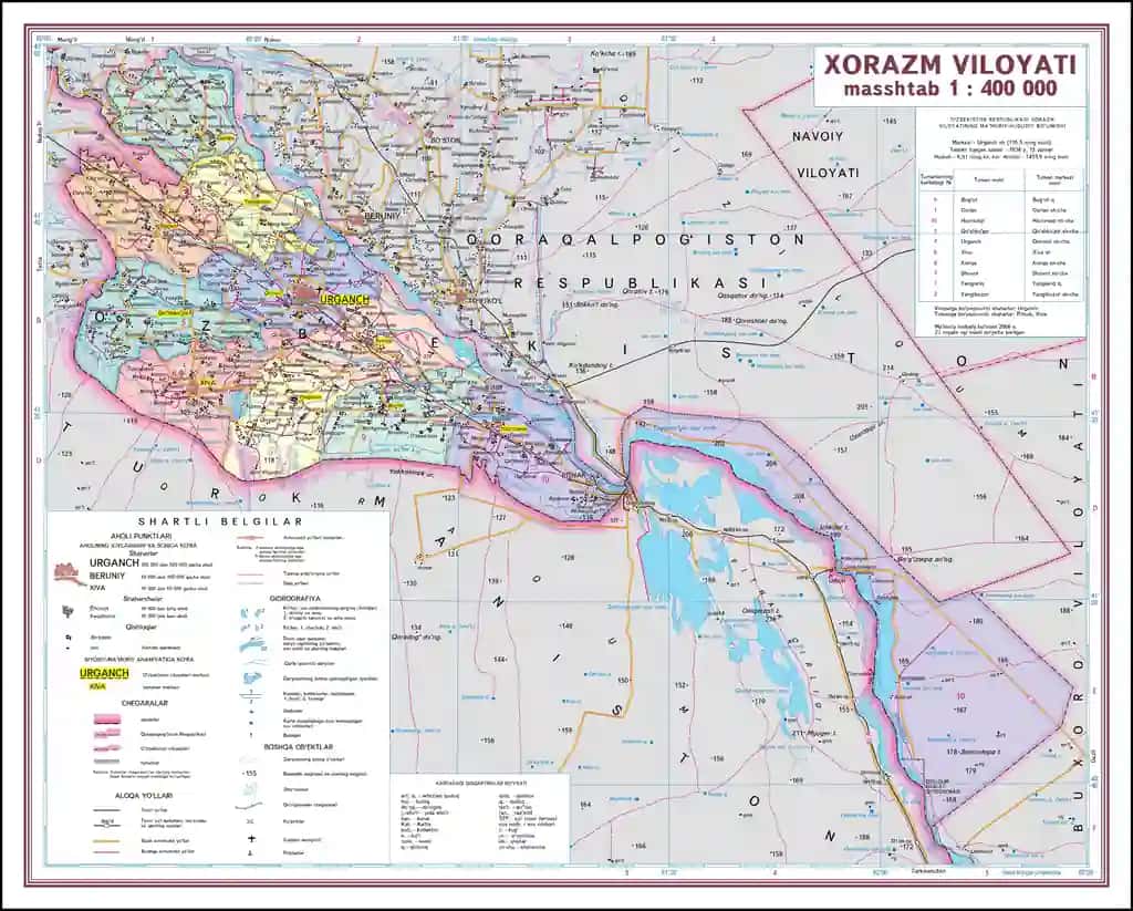 Xarita, Harita, O'zbekiston viloyatlari xaritalari Xorazm viloyati xaritasi kartasi