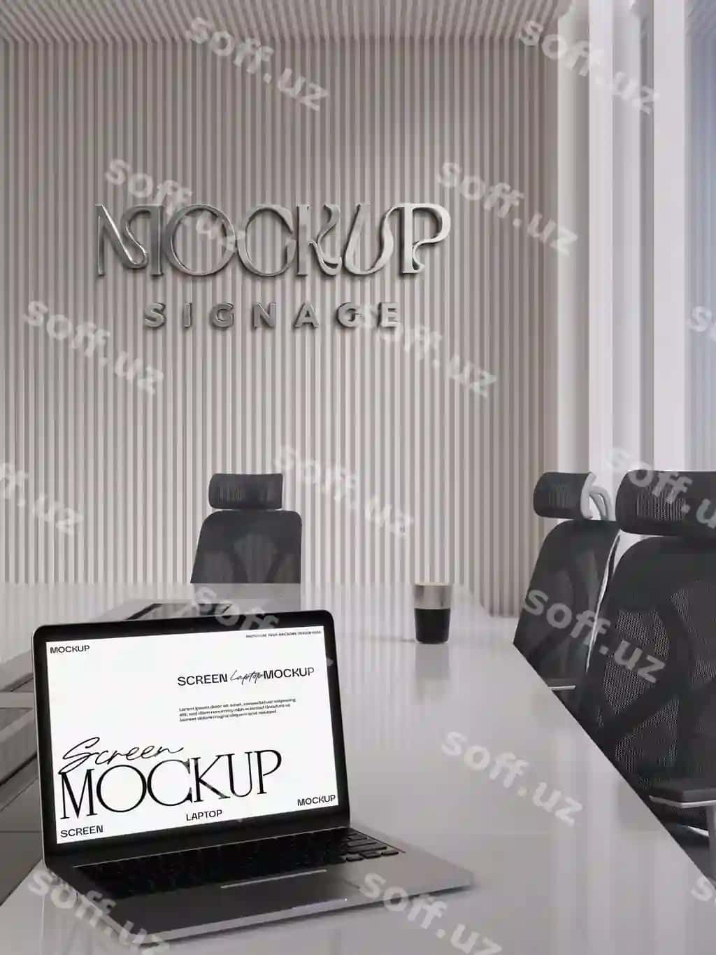 Noutbuk logotip effekti devor namunasi | Laptop logo effect wall mockup