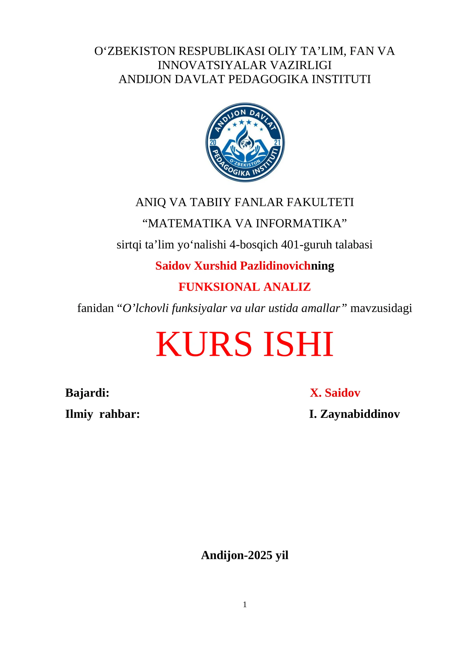 O‘lchovli funksiyalar va ular ustida amallar