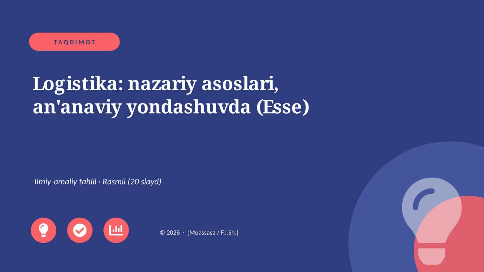 Logistika: nazariy asoslari, an'anaviy yondashuvda (Esse)