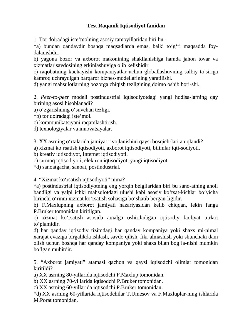 Raqamli Iqtisodiyot fanidan