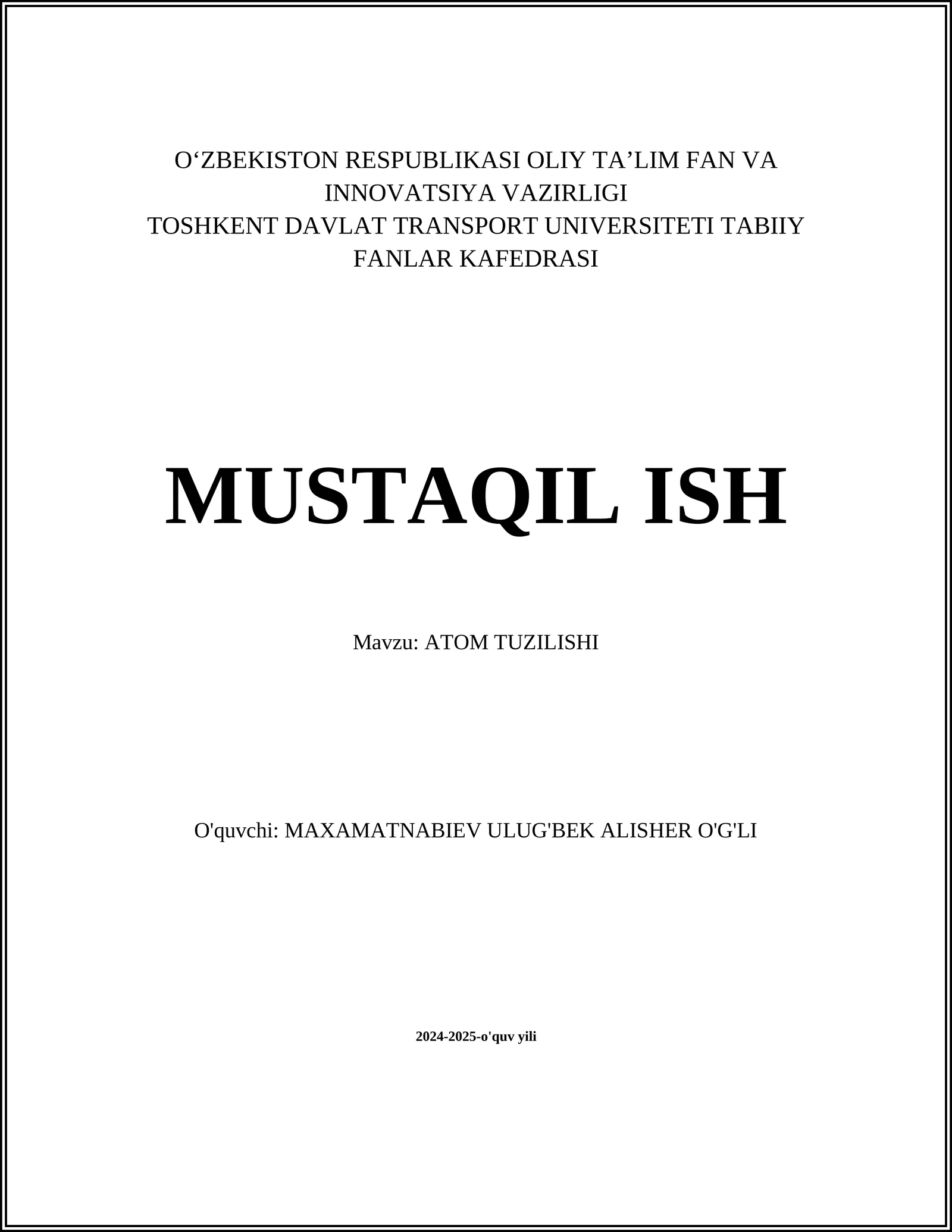 ATOM TUZILISHI