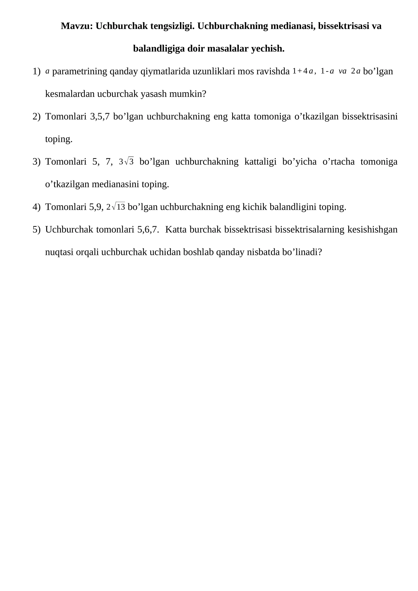 Uchburchak tengsizligi