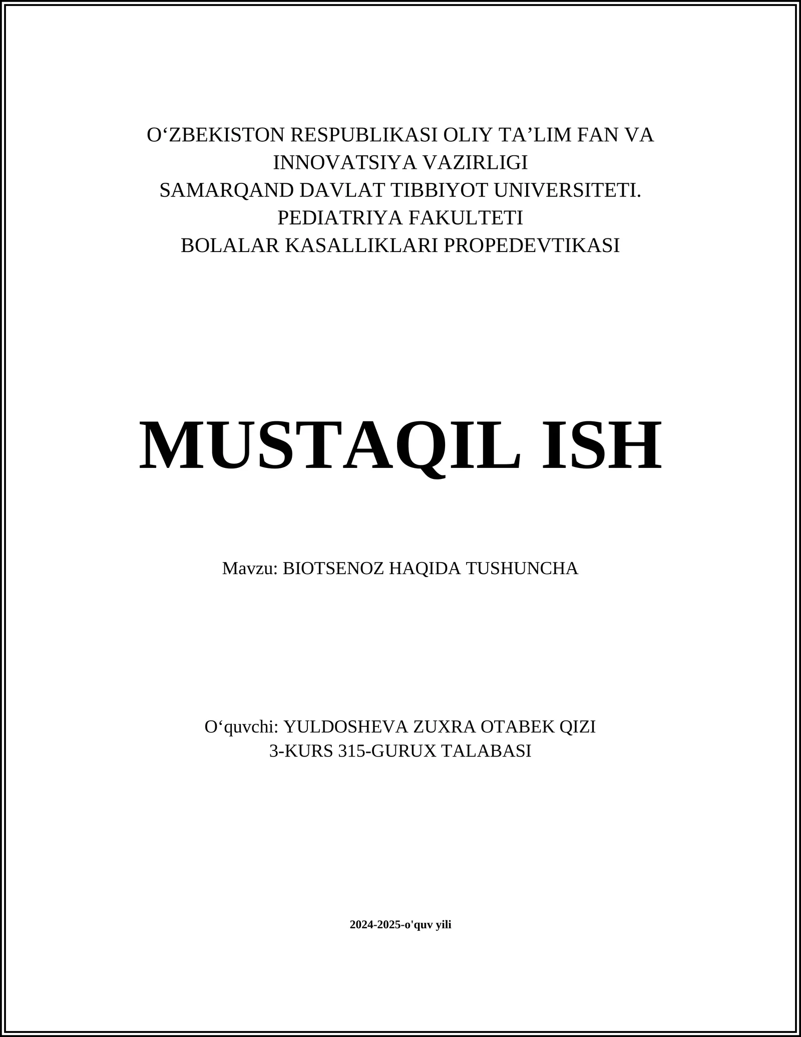 BIOTSENOZ HAQIDA TUSHUNCHA