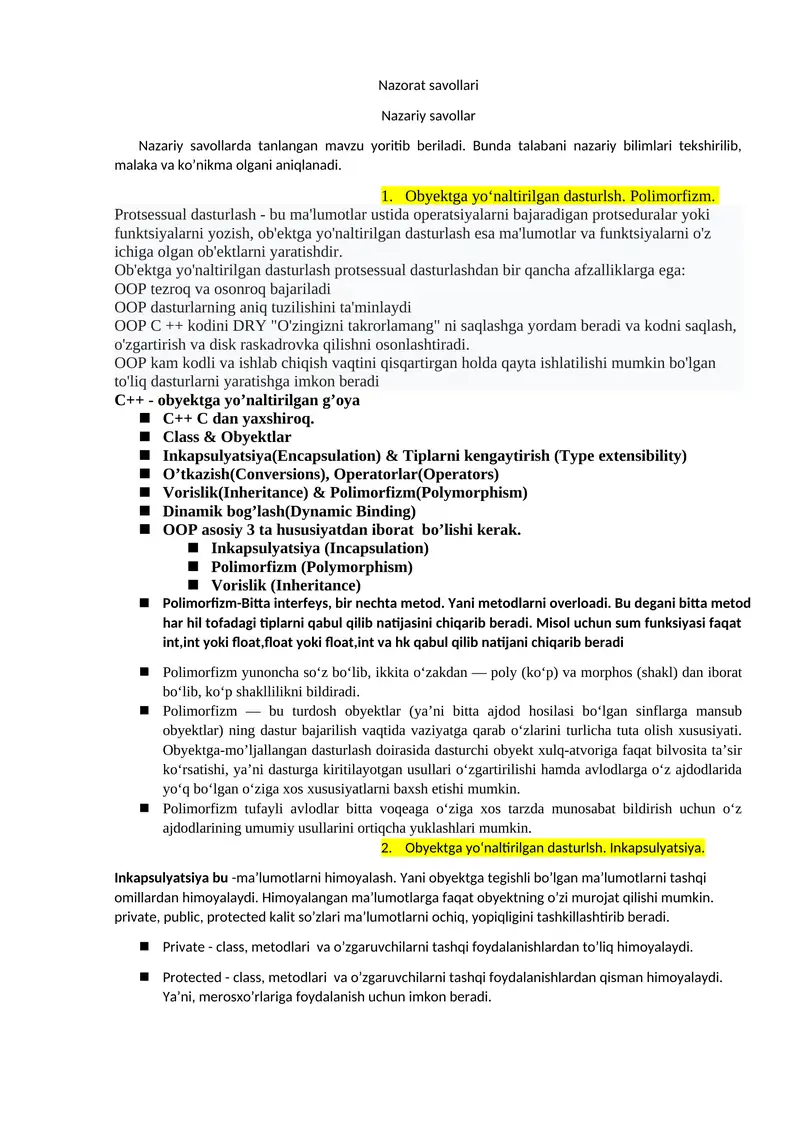 Ob'ektga yo‘naltirilgan dasturlsh. Polimorfizm