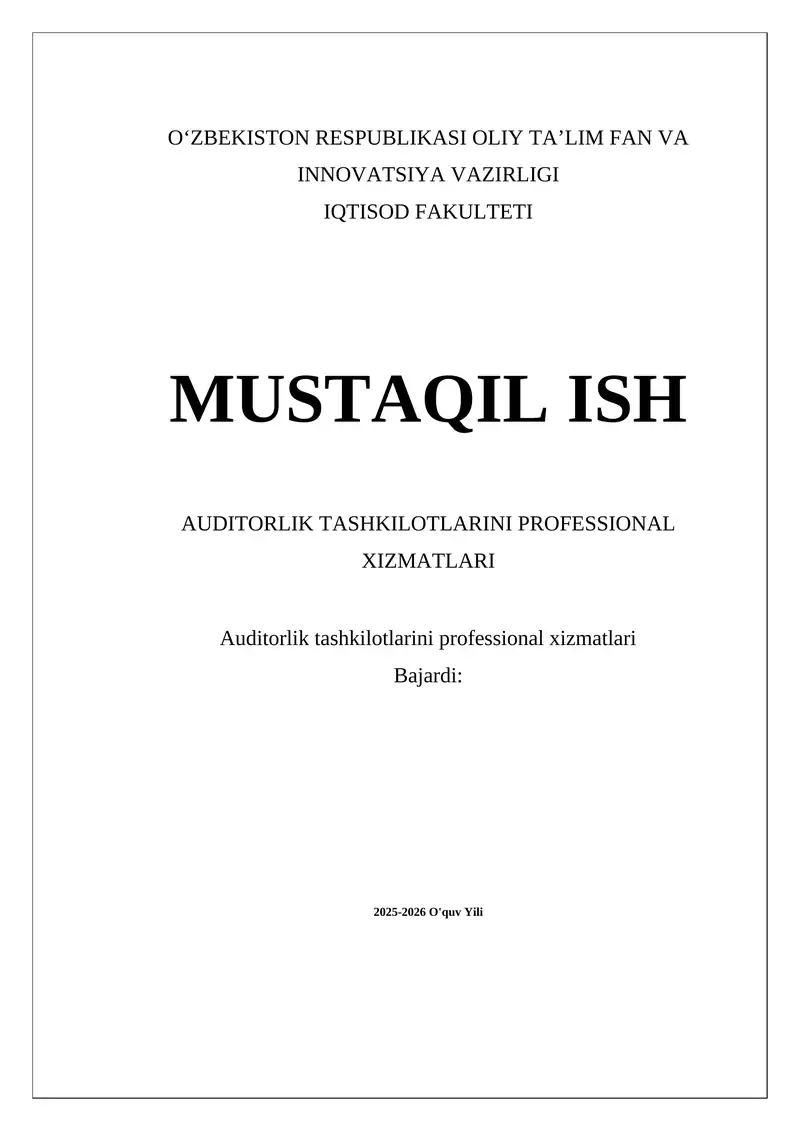 Auditorlik tashkilotlarini professional xizmatlari