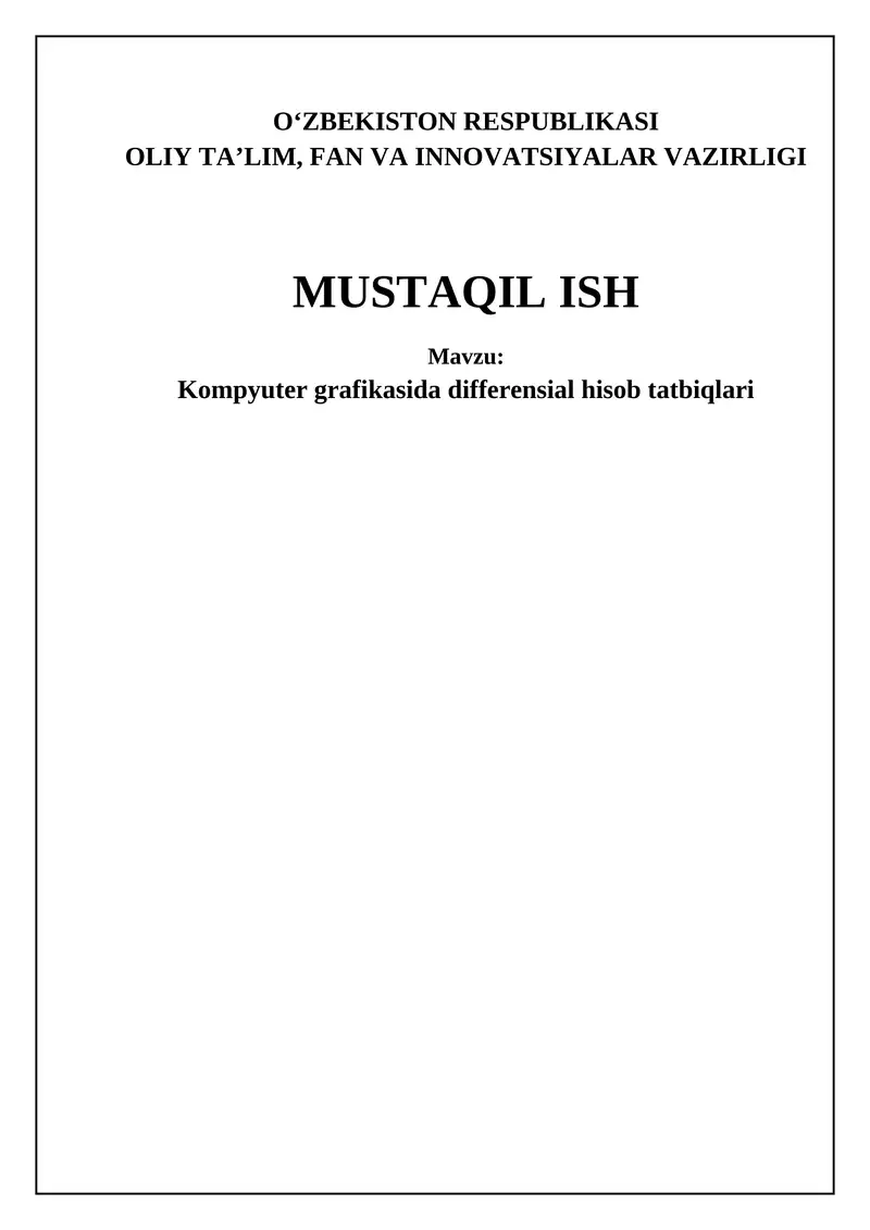 Kompyuter grafikasida differensial hisob tatbiqlari
