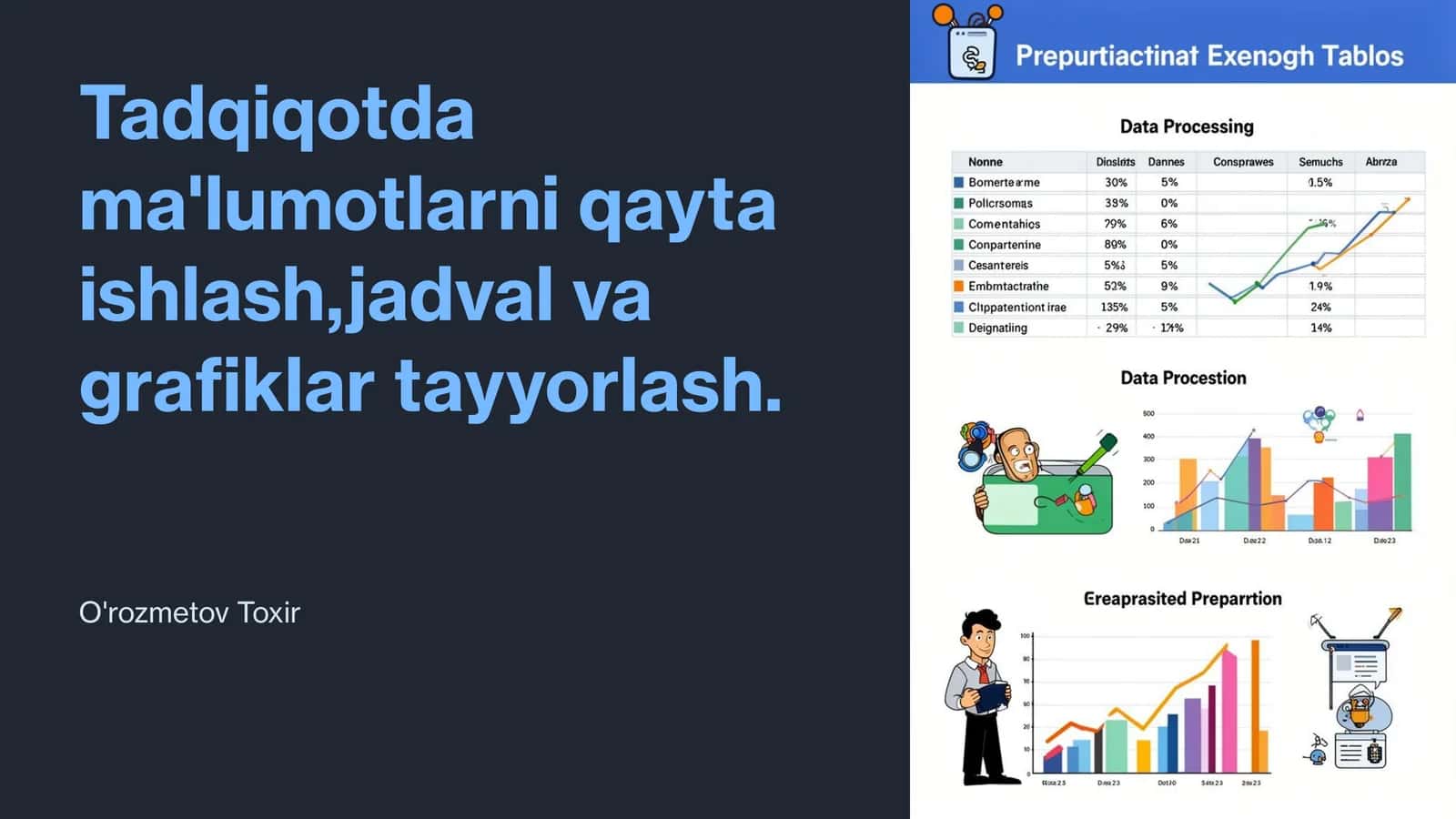 Tadqiqotda ma'lumotlarni qayta ishlash,jadval va grafiklar tayyorlash
