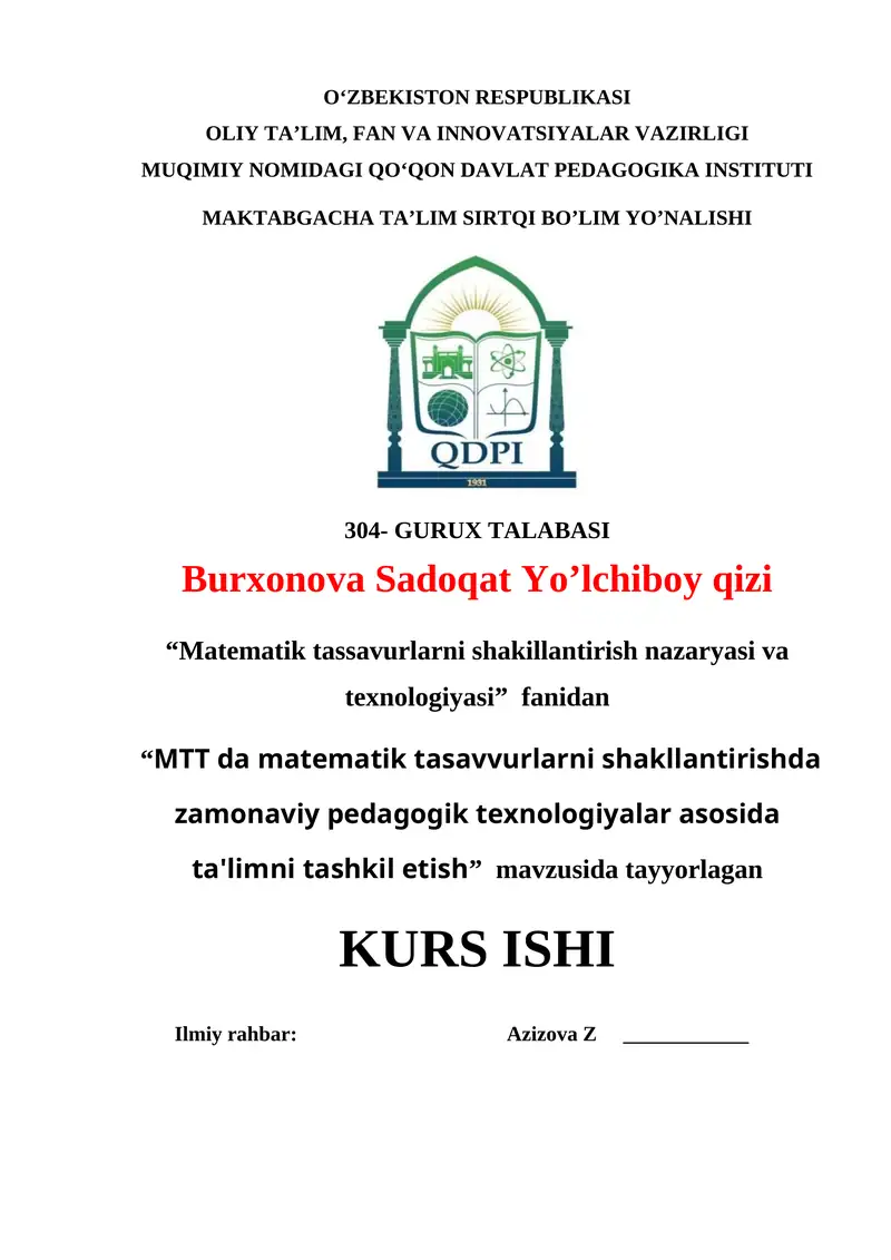 MTT katta guruhlarda matematika mashgʻulotlarini oʻtkazish texnologiyasi va tashkil qilish