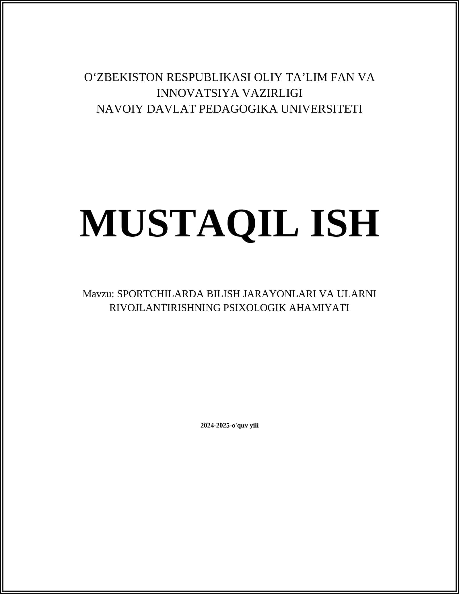 SPORTCHILARDA BILISH JARAYONLARI VA ULARNI RIVOJLANTIRISHNING PSIXOLOGIK AHAMIYATI