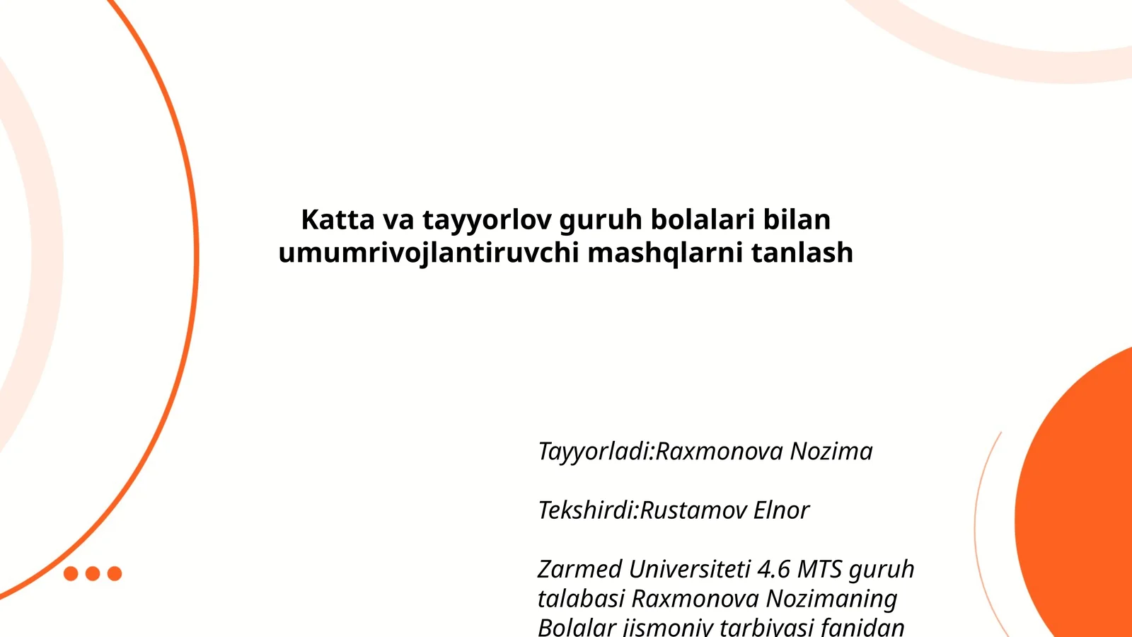 Bolalar jismoniy tarbiyasi fanidan mustaqil ish