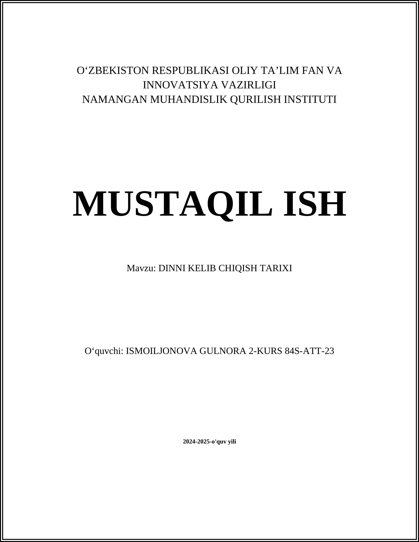 DINNI KELIB CHIQISH TARIXI