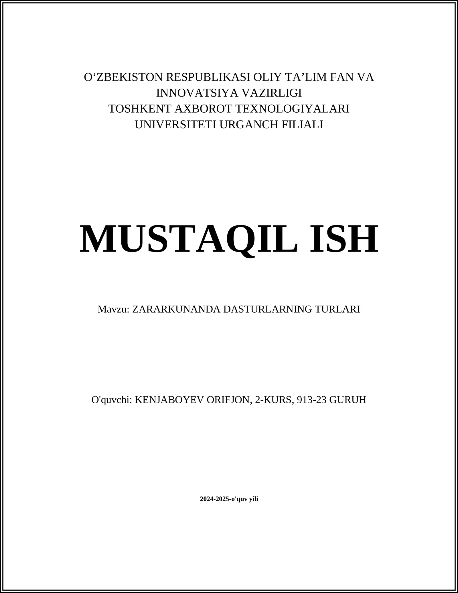 ZARARKUNANDA DASTURLARNING TURLARI