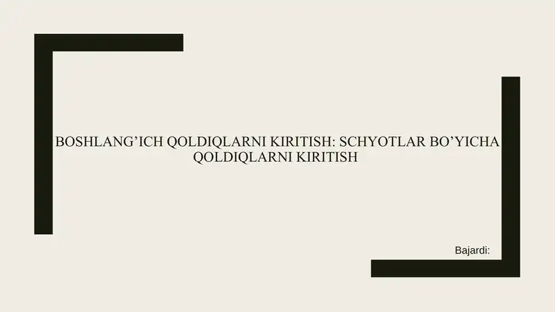 Boshlang’ich qoldiqlarni kiritish: Korxona ma'lumotlarini kiritish