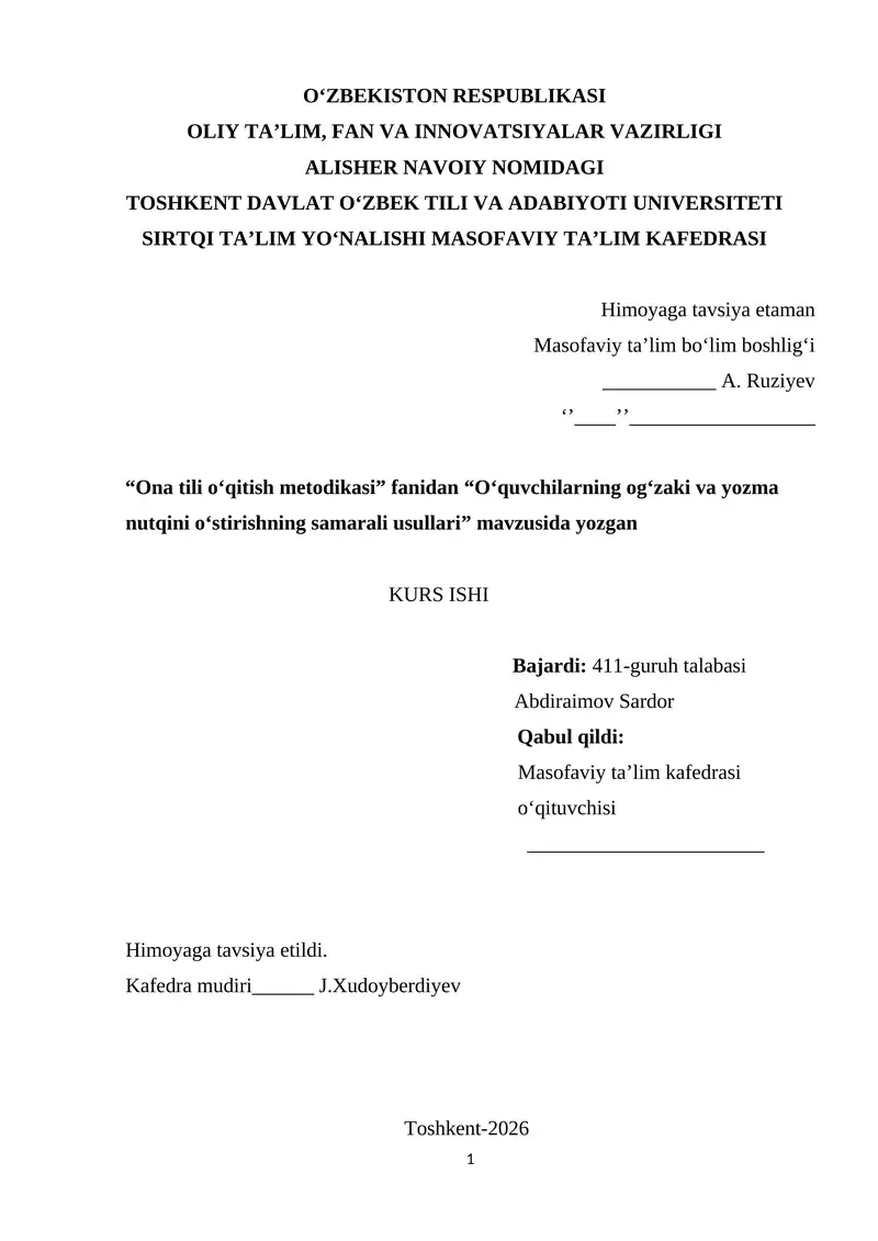 Ona tili darslarida matn ustida ishlash metodikasini takomillashtirish