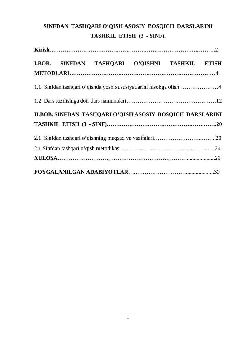 Sinfdan tashqari o’qish