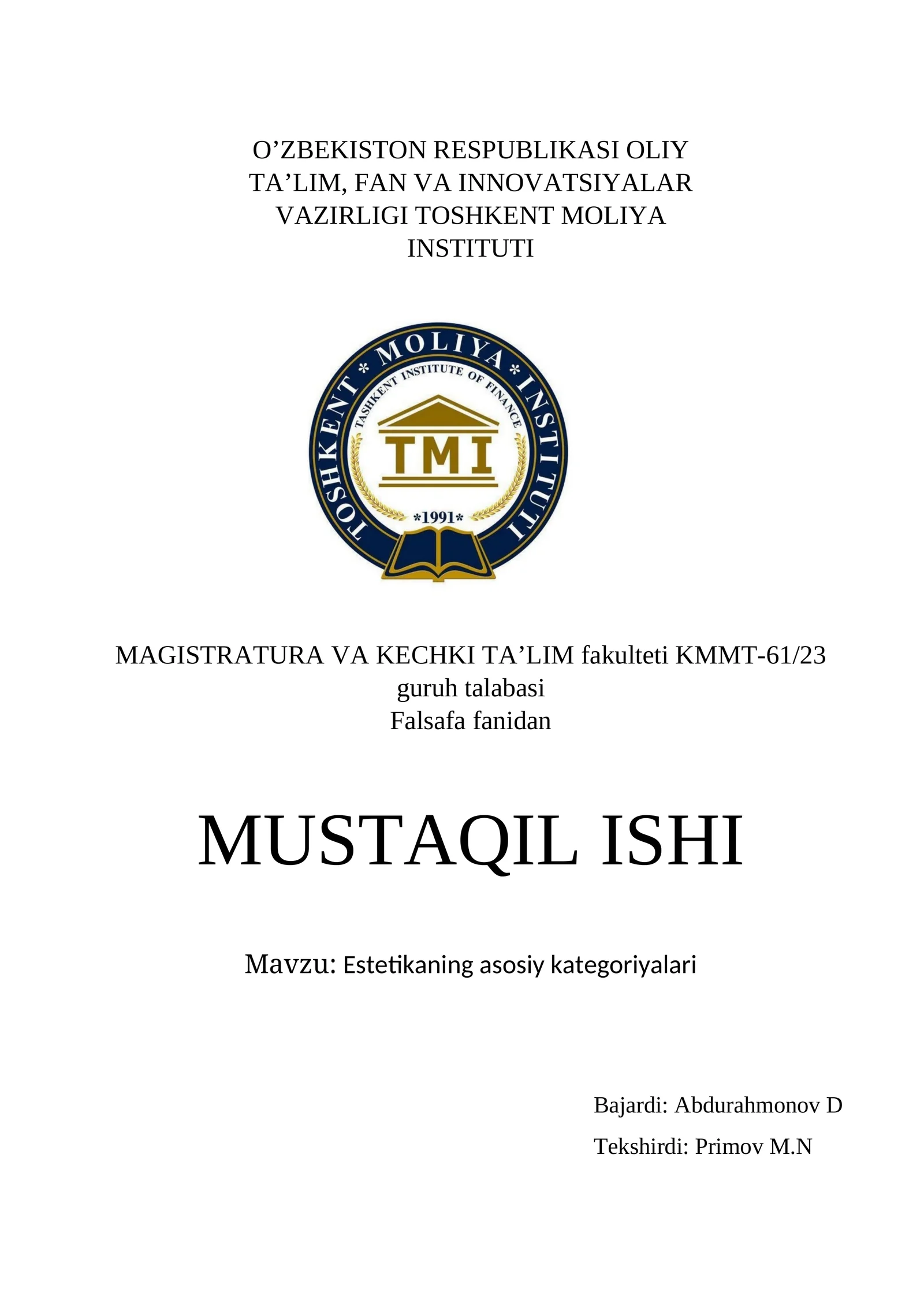 Estetikaning asosiy kategoriyalari
