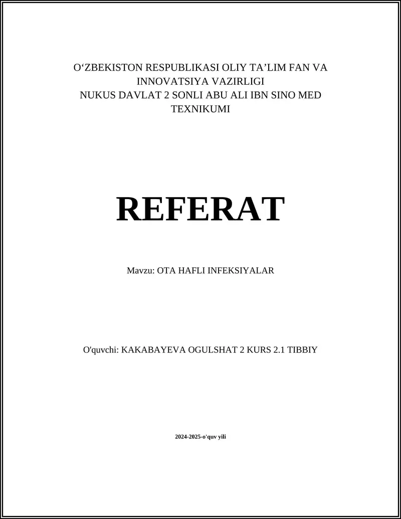 OTA HAFLI INFEKSIYALAR
