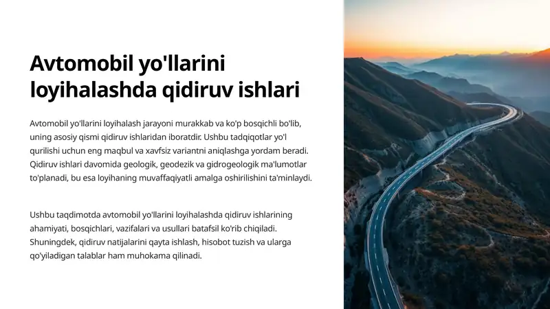Avtomobil yo'llarini loyihalashda qidiruv ishlari