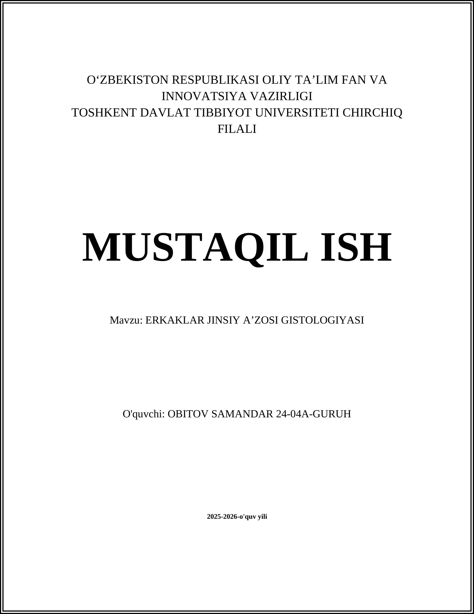 ERKAKLAR JINSIY AʼZOSI GISTOLOGIYASI