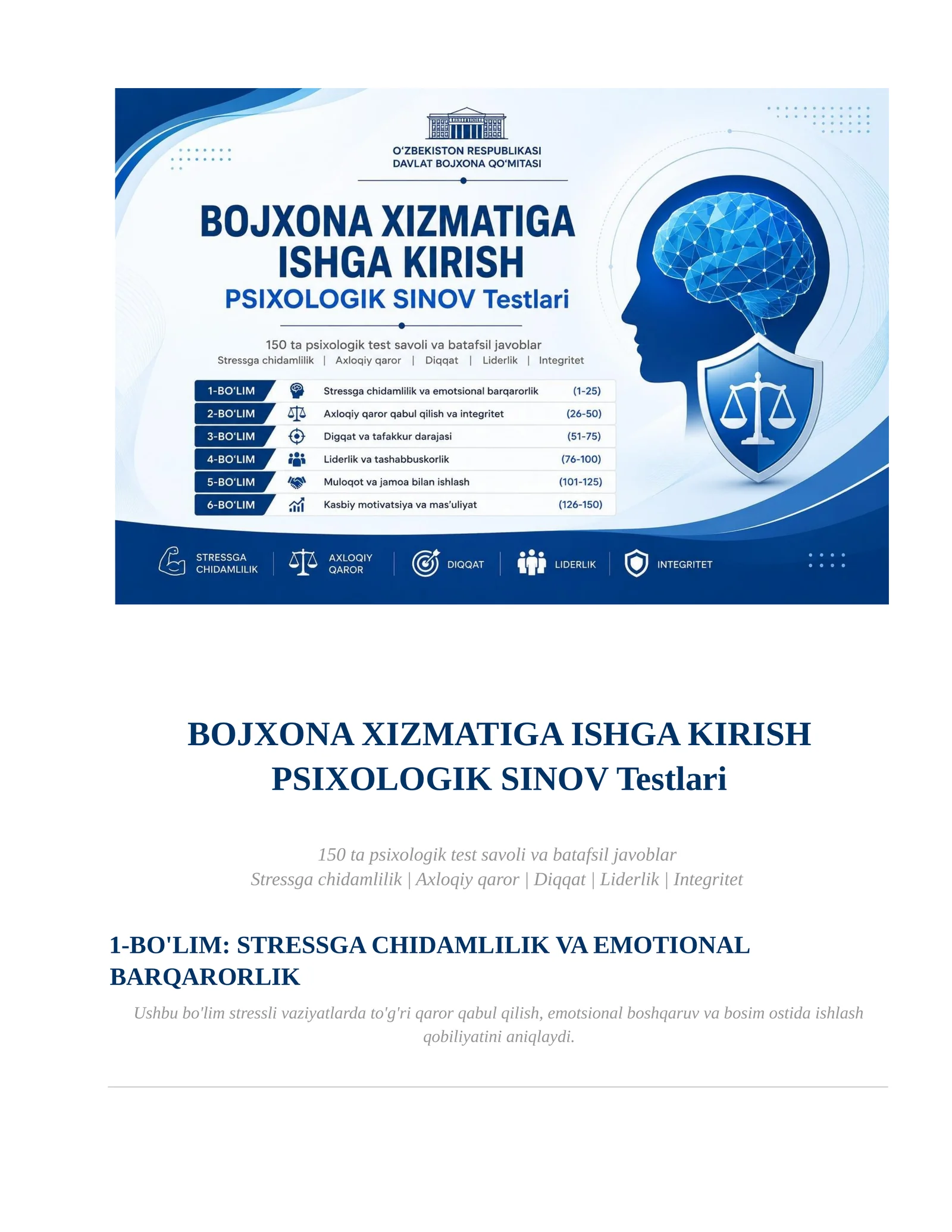 PSIXOLOGIK SINOV Testlari