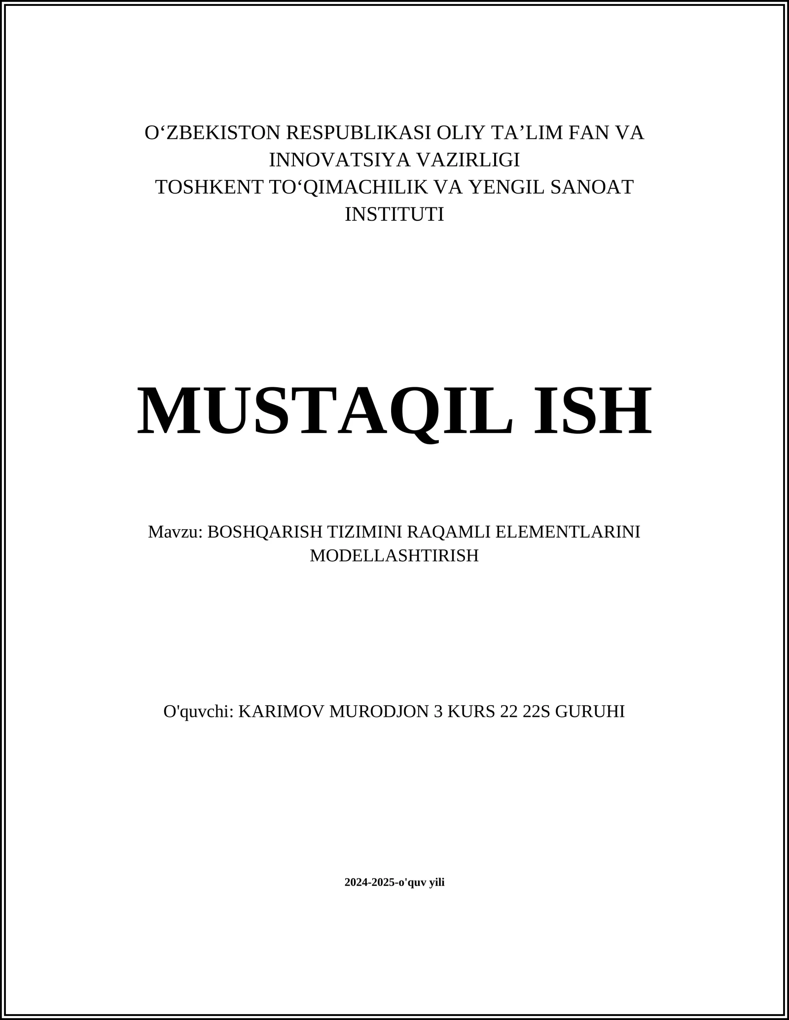 RAQAMLI BOSHQARISH TIZIMINI MODELLASHTIRISH